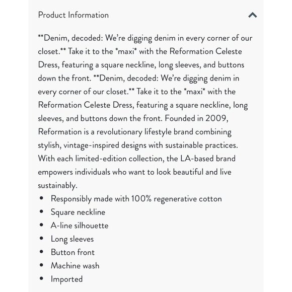 NWT Size 2 - Reformation Celeste Maxi Dress - 100% Denim Cotton (NWT US$248) - Picture 6 of 10